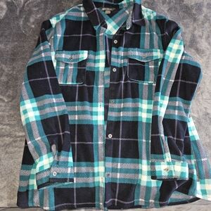Eddie Bauer womens Teal and Navy Plaid Shirt
